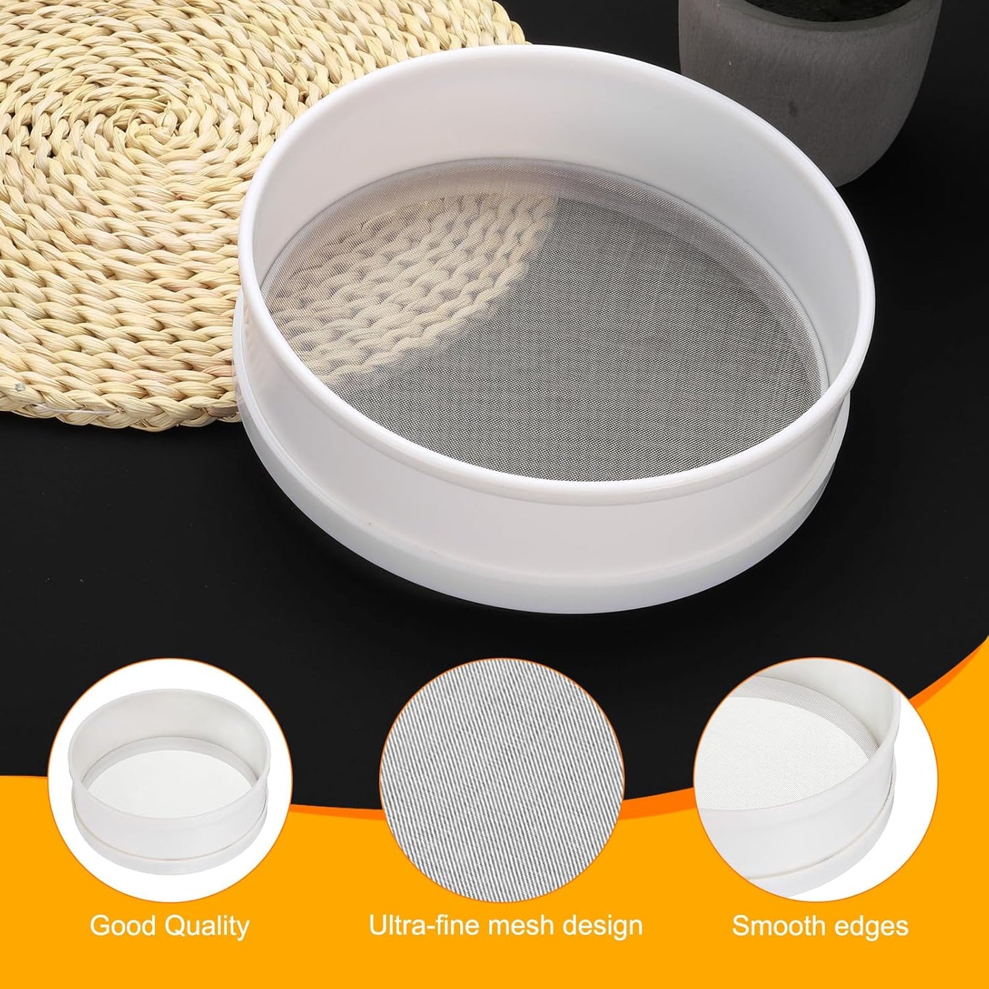 uxcell Stainless Steel Flour Sifter, 2 Pcs 6Inch and 8Inch 50 Mesh Round Sifter Flour Sieve Mini Fine Mesh for Baking Cake Bread, White