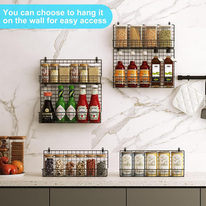 JKsmart 6-Tier Spice Rack Organizer with Door Hook, Wall Mounted & Over the Door Spice Racks for Kitchen Pantry Door Cabinet, Two Size, Large Capacity, Black