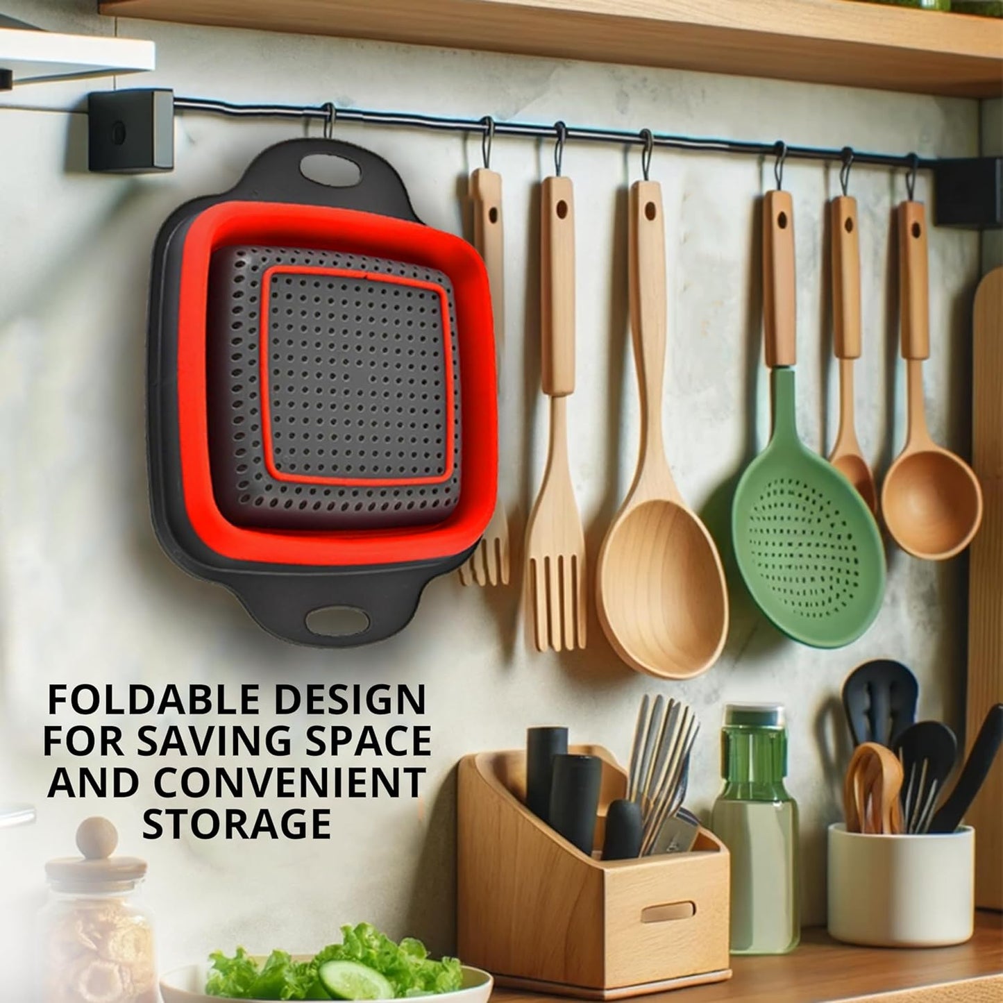 Green Kitchen Strainer Colander Set - 2 PCS Multifunctional Colander Silicone Food Strainers for Kitchen for Pasta and Spaghetti Collapsible with Plastic Handles