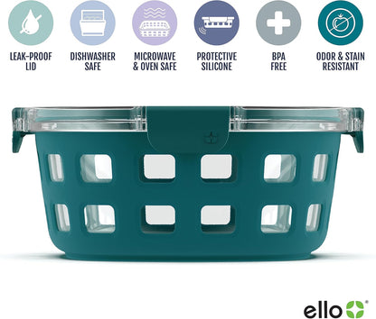 Ello DuraGlass Food Storage Glass Lunch Bowl - Meal Prep Container with Silicone Sleeve and Airtight Lid, 5 Cup, Yucca