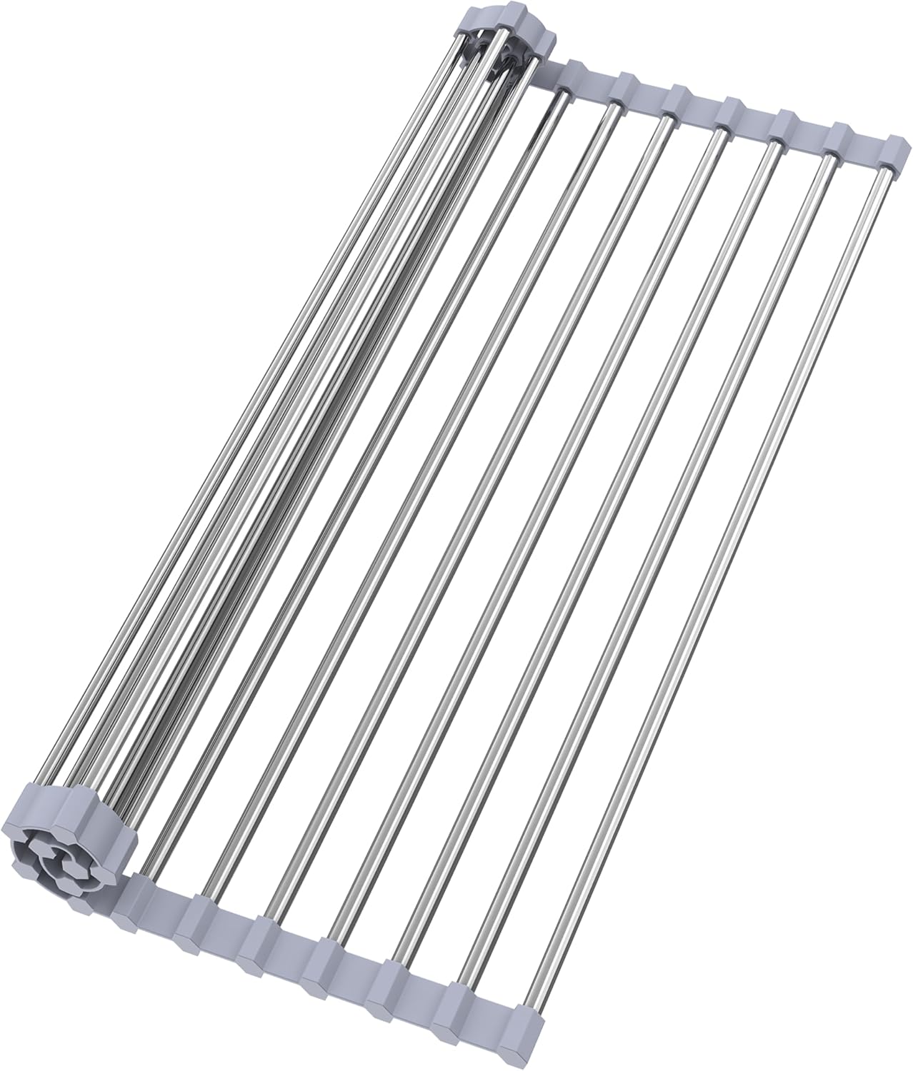 Roll Up Dish Drying Rack for Over Sink - 17.5"x15.7" Foldable Stainless Steel Kitchen Drainer, Black