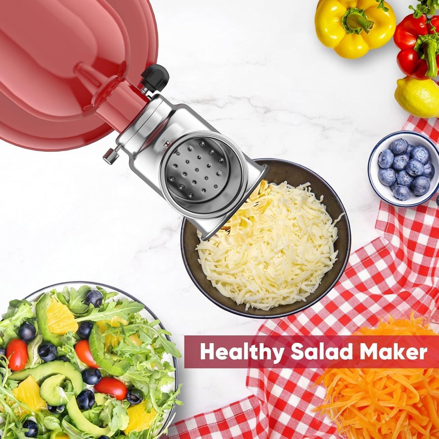 Cofun Slicer Shredder Attachment for Kitchenaid Stand Mixer, Cheese Grater Attachment, Food Slicer Salad Maker for Kitchen aid Mixer Accessories and Attachments with 3 Blades