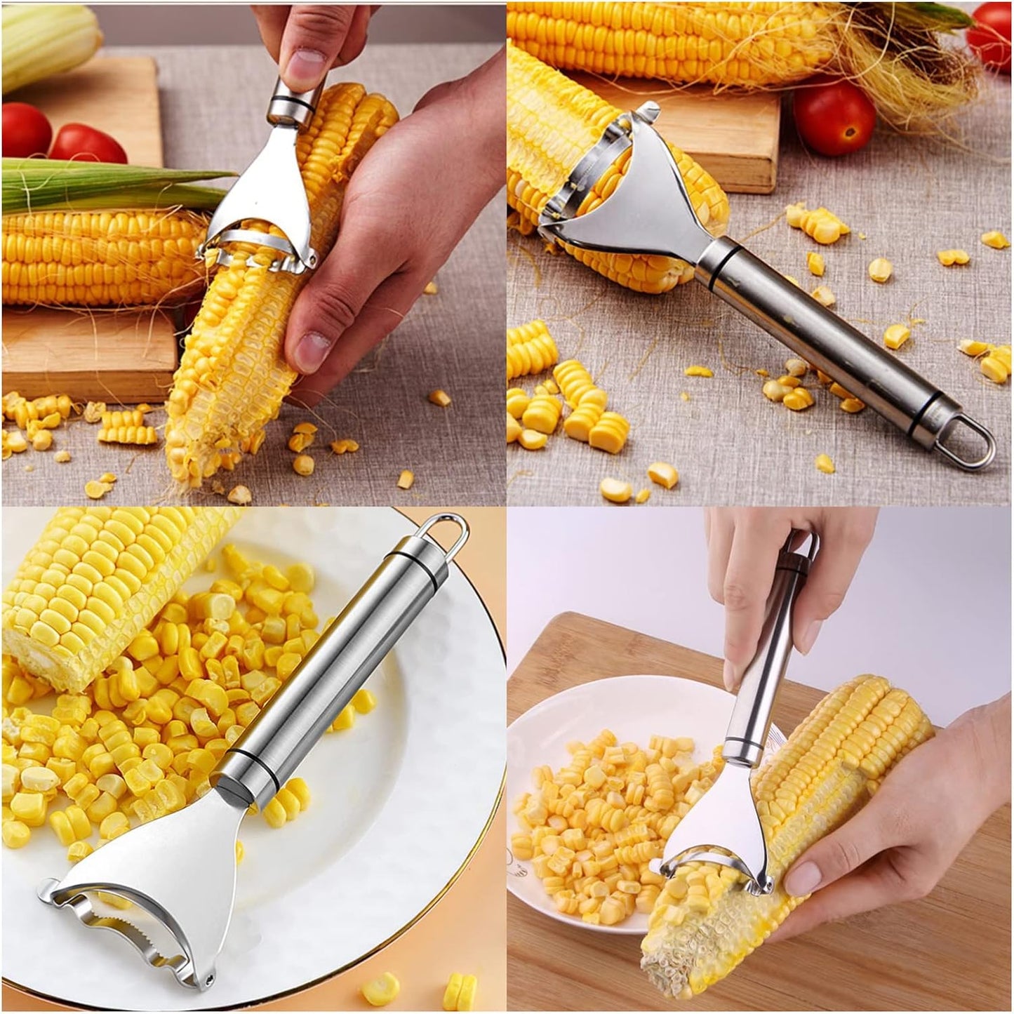 2 Pcs Stainless Steel Corn Peeler,Corn on the Cob Remover Tool,Corn Stripper Corn Sheller Kitchen Tools with Ergonomic Handle, Silver, 6.5X18CM (A169)