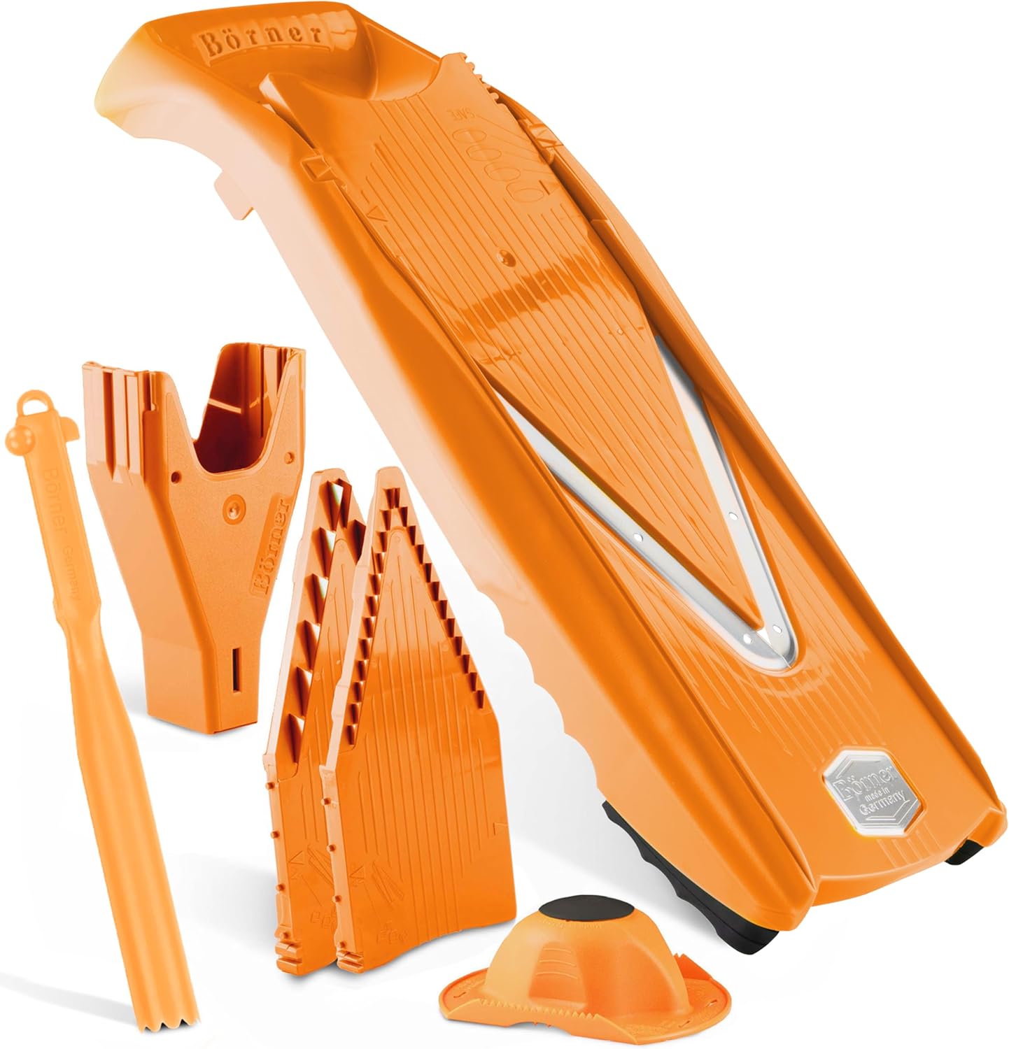 Börner Mandoline Slicer V5 (Professional Set) • Adjustable Vegetable Slicer (7-piece) • 10 Cutting Styles • Kitchen Slicer incl. Docking Station • Stainless Steel V-Blade • Color: Red