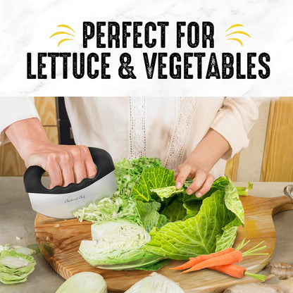 Checkered Chef Salad Chopper Tool, Mezzaluna Knife Stainless Steel Vegetable Rocker