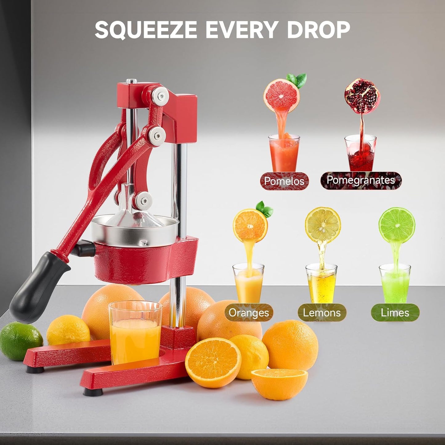 CO-Z Manual Citrus Juicer, Commercial Grade Cast Iron Orange Juicer, Professional Heavy Duty Juice Press with Removable Strainer, Manual Juice Extractor for Orange Lemon Pomegranate Citrus, Black