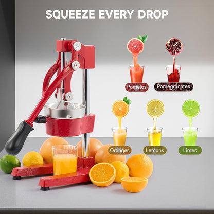 CO-Z Manual Citrus Juicer, Commercial Grade Cast Iron Orange Juicer, Professional Heavy Duty Juice Press with Removable Strainer, Manual Juice Extractor for Orange Lemon Pomegranate Citrus, Black
