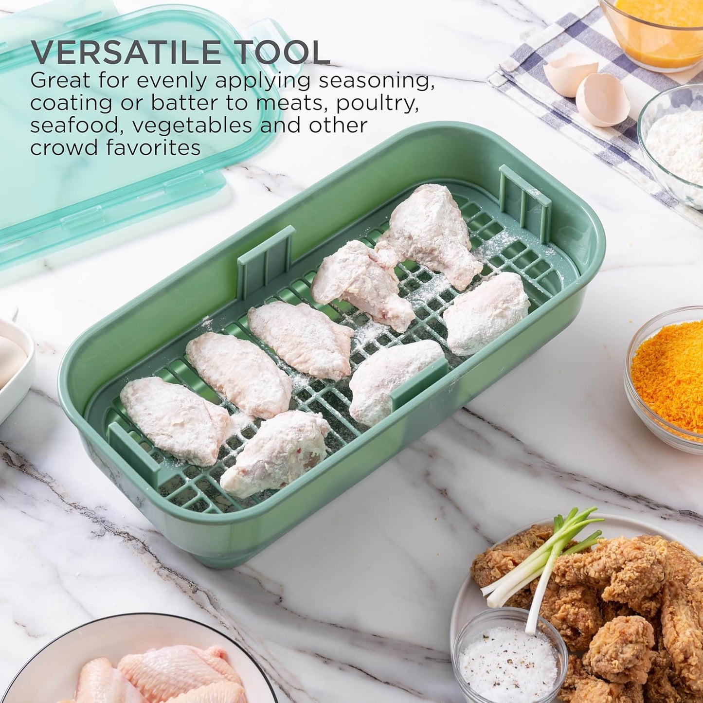 COOK WITH COLOR Collapsible Batter Bowl - Mess Free Breading Shaker Container - Great for Fried Fish, Fried Chicken, Onion Rings, Wings & More, Gray
