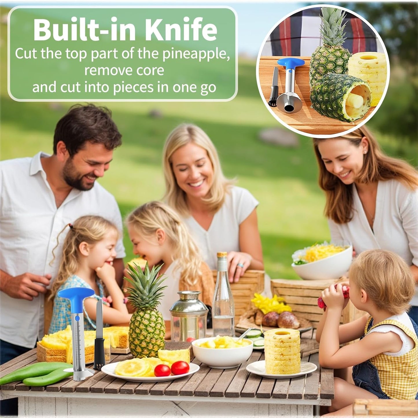 YYP Pineapple Corer and Slicer with Measurement Marks – Stainless Steel Pineapple Cutter for Perfect Pineapple Rings & Effortless Cutting (Black)
