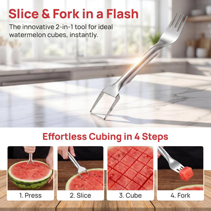 Watermelon cutter, two-in-one stainless steel fruit slicer, upgraded portable watermelon fork, a small fruit fork-slicer tool suitable for use in households, gatherings, camping and kitchens.(1pcs)