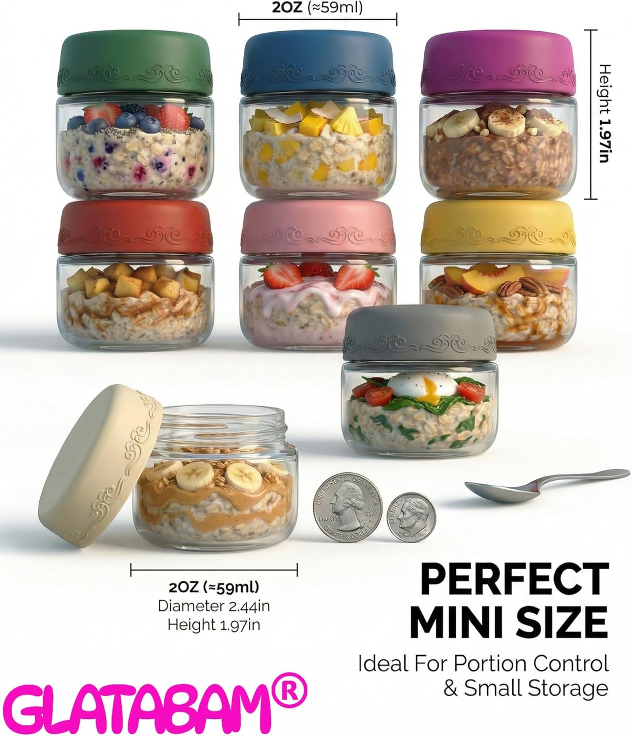 4 OZ Salad Dressing Jar 8 Pack, Airtight Leakproof Bulk Small Glass Sauce Jar with Lids, Reusable for Lunch Box, Bento, Travel & Meal Prep(4 OZ-8Pack)