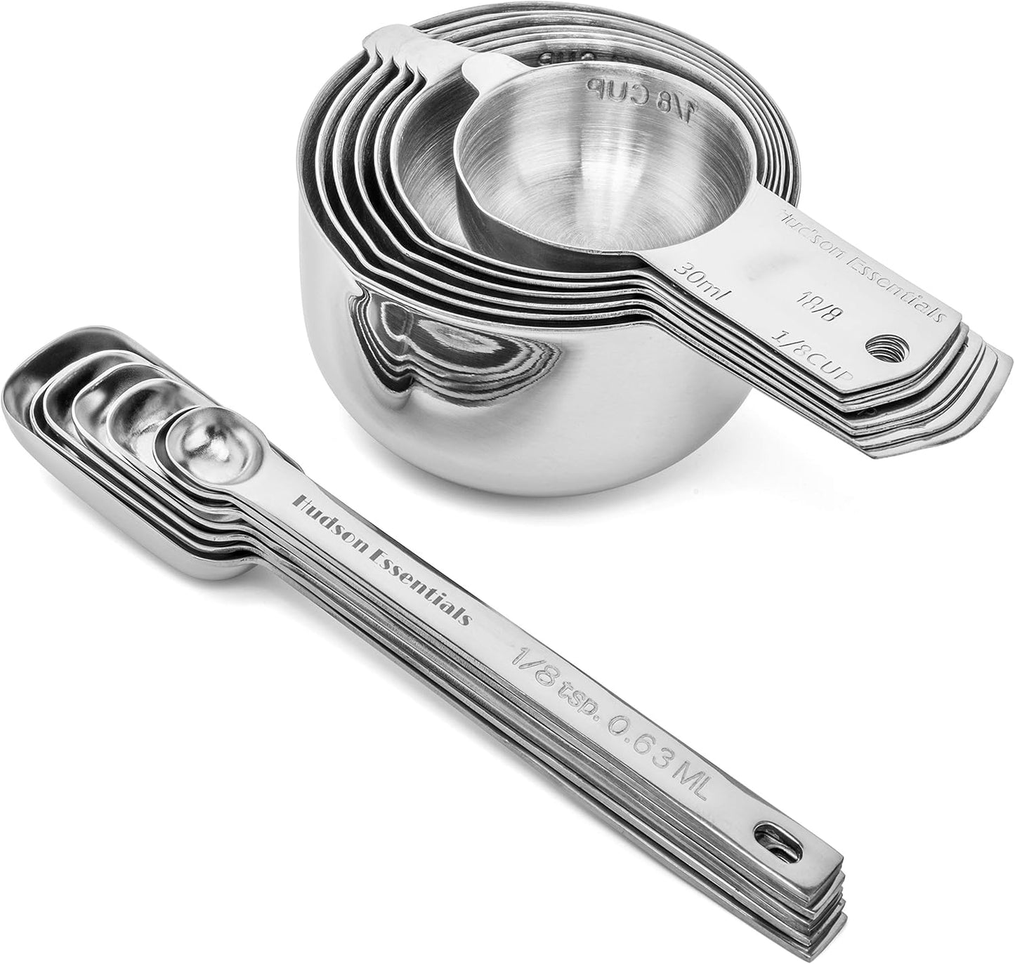 Hudson Essentials Stainless Steel Measuring Cups and Spoons Set (15 Piece Set)