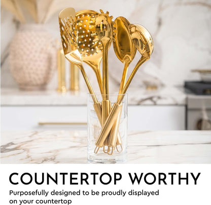 Gold Cooking Utensils with Measuring Cups and Spoons Set - 13-Piece Luxury Gold Kitchen Accessories Includes Metal Measuring Cups and Spoons for Baking, Cooking, and Elegant Kitchen Decor