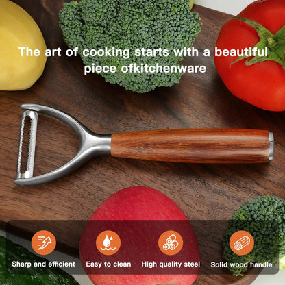 Serrated Blade Premium I Type 304 Stainless Steel Multifunctional Kitchen Peeler Real Wood Handle Ultra Sharp Blade Vegetable Potato Apple（Agarwood）