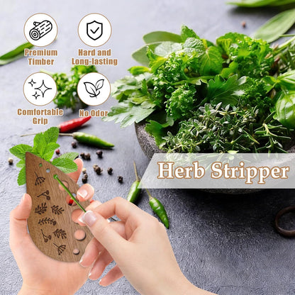Premium Herb Stripper, Wooden Herb Stripper Tool 8 Holes, Kitchen Herbs Leaf Stripping Tool Leaf Peeler for Collard Green Thyme Basil Rosemary Stripper Practical Kitchen Tools