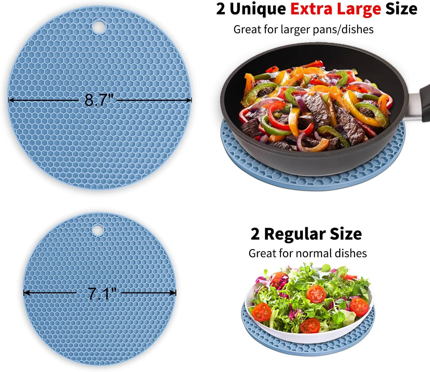 Walfos Silicone Trivet Mats - 4 Heat Resistant Pot Holders, Multipurpose Non-Slip Hot Pads for Kitchen Potholders, Hot Dishers, Jar Opener, Spoon Holder, Food Grade Silicone & BPA Free (Black)