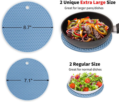 Walfos Silicone Trivet Mats - 4 Heat Resistant Pot Holders, Multipurpose Non-Slip Hot Pads for Kitchen Potholders, Hot Dishers, Jar Opener, Spoon Holder, Food Grade Silicone & BPA Free (Black)