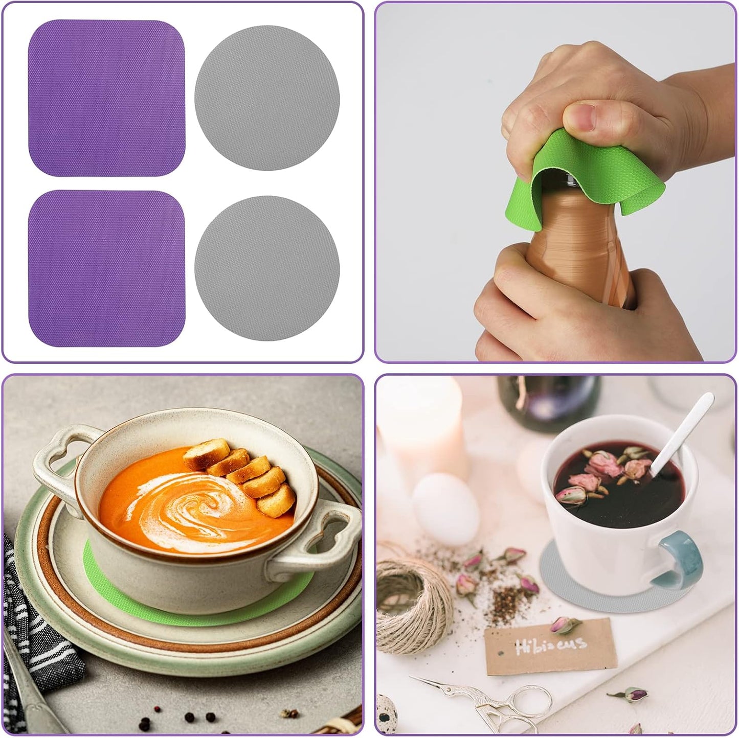 LUTER 4pcs Jar Opener, Rubber, Multi-function Silicone Bottle Opener for Seniors with Weak Hands Lid Cap Gripper Pads Kitchen Coasters Gadgets(Light Blue, Green)