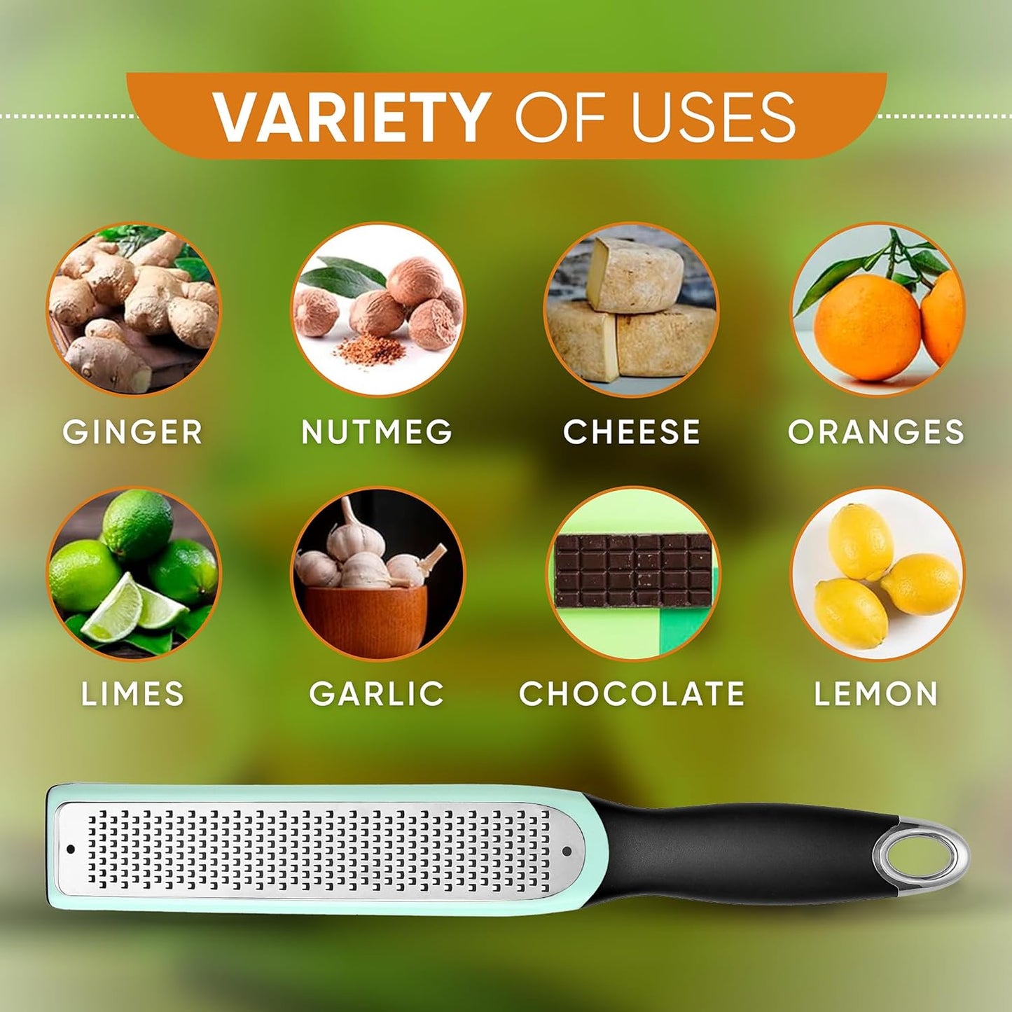 Spring Chef Premium Lemon Zester Grater with Handle - Fruits, Garlic, Chocolate, Nutmeg, Ginger Grater - Heavy Duty Kitchen Tool - Stainless Steel Citrus Zester with Blade Cover - Fine Shred, Black