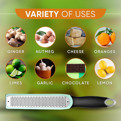 Spring Chef Premium Lemon Zester Grater with Handle - Fruits, Garlic, Chocolate, Nutmeg, Ginger Grater - Heavy Duty Kitchen Tool - Stainless Steel Citrus Zester with Blade Cover - Fine Shred, Black