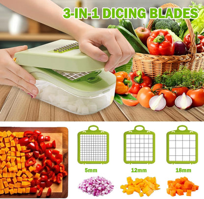 17-Piece Multifunctional Vegetable Chopper, Onion Dicer, Professional Kitchen Slicer, Food Cutter, Cheese Grater, Veggie Chopper with Storage Container, Essential Kitchen Tool