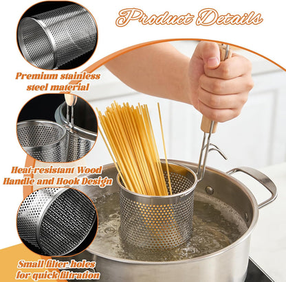 2 Pack Pasta Strainer with Handle Pasta Basket Spider Mesh Strainer Stainless Steel for Noodle, Boiling Food, Ramen, Spaghetti, Dumpling (4.6"D X 5.78"H)