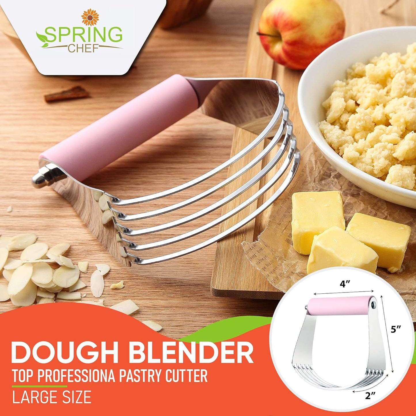 Spring Chef Dough Blender, Top Professional Pastry Cutter with Heavy Duty Stainless Steel Blades, Medium Size, Black