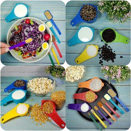 Plastic Measuring Cups and Spoons Set 15, Plastic Measuring Cups and Spoons for Kitchen & Baking, Metric & US 7 Measure Cup & 7 Measure Spoon with Leveler, Mixing Color (random rainbow)