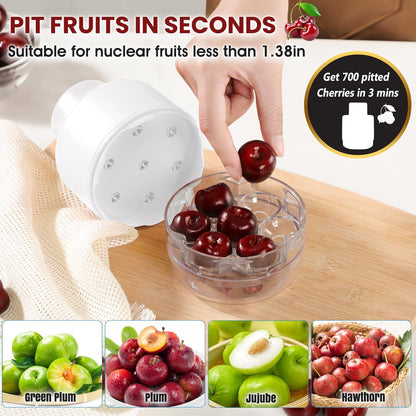 SCHVUBENR 7-IN-1 Large Cherry Pitter Tool - Portable Cherry Corer Pitter with Ergonomic Push Design - Easy to Use for Making Cherry Jam - Pit 7 Cherries at Once, Saving Time & Effort - Red