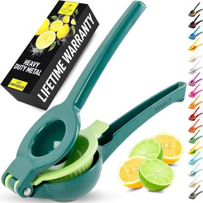 Zulay Kitchen Metal 2-in-1 Lemon Squeezer - Sturdy Max Extraction Hand Juicer Lemon Squeezer Gets Every Last Drop - Easy to Clean Manual Citrus Juicer - Easy-Use Lemon Juicer Squeezer - Yellow/Green