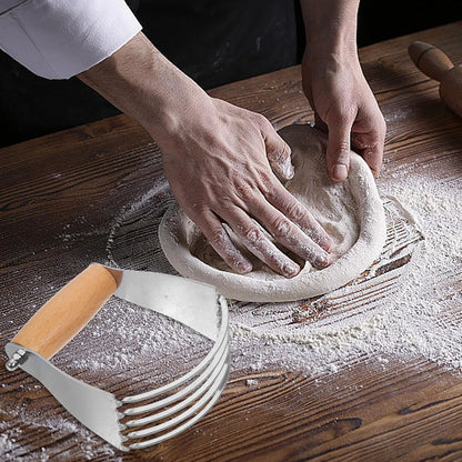 Stainless Steel Dough Cutter and Pastry Blender with Wooden Handle, Metal Flour Scraper Baking Tool for Home Kitchen Dough Mixing and Baking Preparation