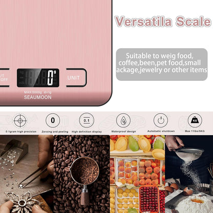 Food Scale Kitchen-Scale 11lb/5kg Food Scale for Kitchen Stainless Steel LCD Display Tare Function (g/oz/ml) for Meal Prep Coffee (Batteries Included)