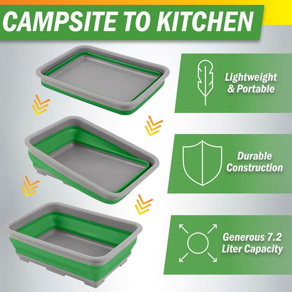 Collapsible Cleaning Caddy - Portable Multi-use Wash Basin, Dish Tub, or Ice Bucket with 7.27L Capacity for Camping and Tailgating by Wakeman (Red)