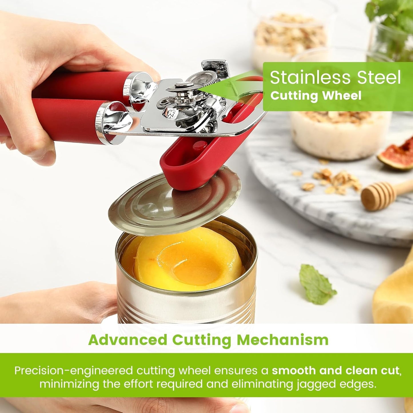 Spring Chef Stainless Steel Can Opener - Manual with Soft Grip Handles, Easy Turn, Heavy Duty Hand Can Openers for Seniors with Smooth Edge - Magnetic Lid Remover - Black