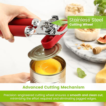 Spring Chef Stainless Steel Can Opener - Manual with Soft Grip Handles, Easy Turn, Heavy Duty Hand Can Openers for Seniors with Smooth Edge - Magnetic Lid Remover - Black