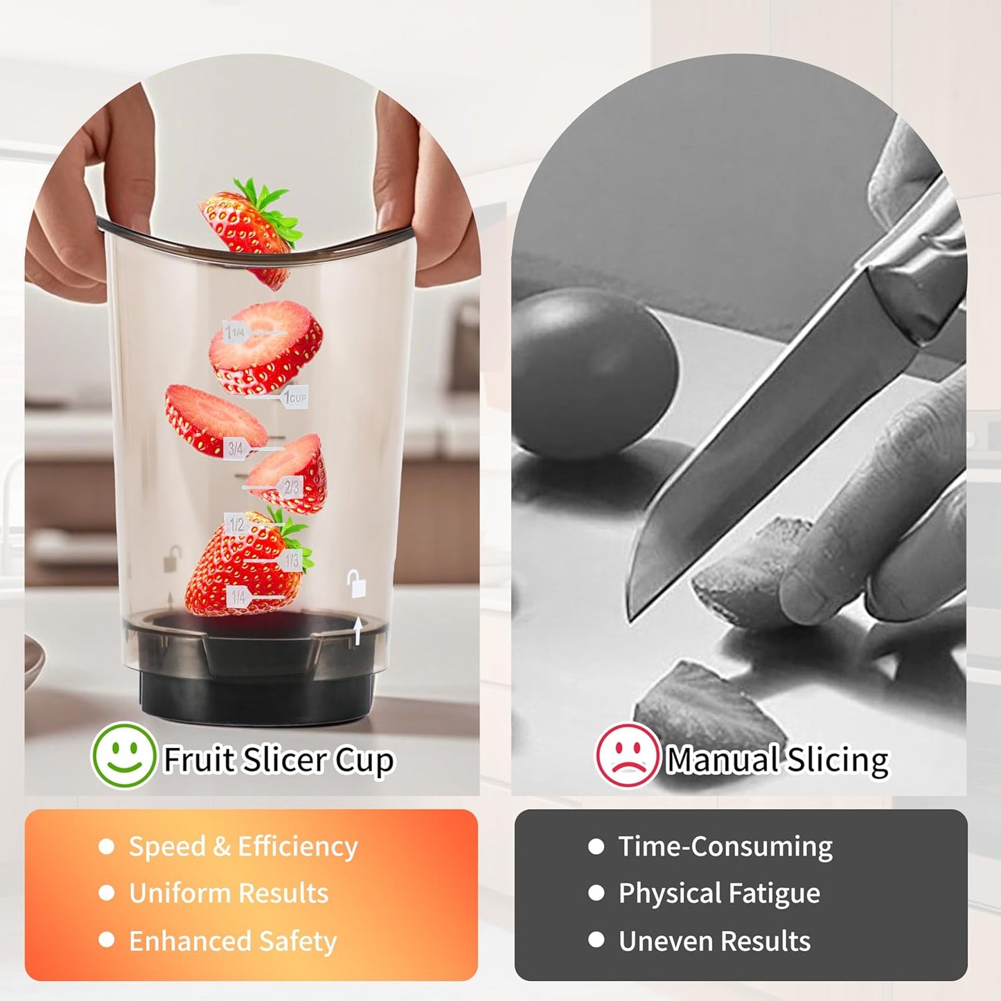 Fruits Slicer Cup,Fruit Slicing Cup with Removable Blade-Strawberry, Banana, Cucumber, Egg, Onion Slices with Push Plate,Rapid & Safe Slicing Kitchen Gadgets