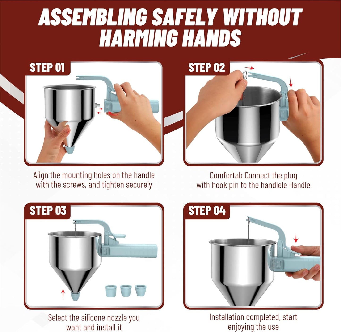 Stainless Steel Pancake Batter Dispenser, 40oz Batter Dispenser with Squeeze Handle, Great for Pancakes, Cupcake, Waffle or Any Baked Goods, Durable, Leak-Free, Space Gray