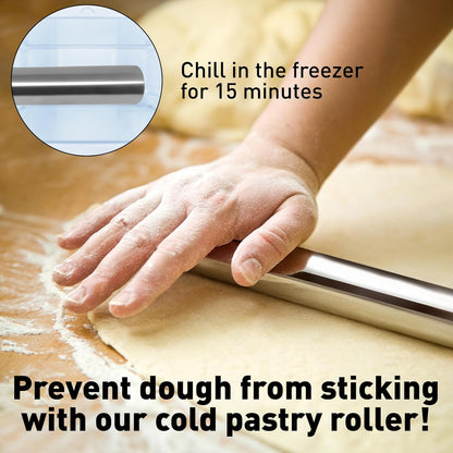 Zulay Kitchen 15.9 inch Professional Stainless Steel Rolling Pin - Lightweight Metal French Rolling Pin - Perfect for Baking, Fondant, Pizza Dough Roller, Dumpling