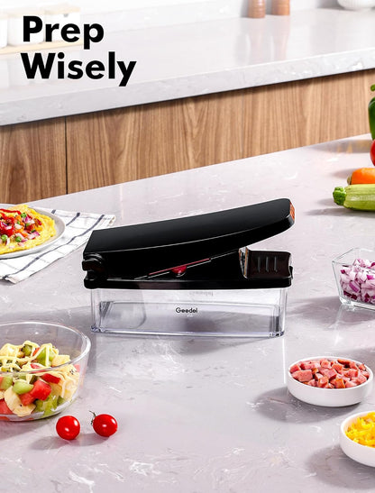 Geedel Vegetable Cutter, Onion Cutter Pro Food Chopper, Kitchen Vegetable Slicer Dicer Cutter Grater, Veggie Chopper with container for Salad Onion Potato Carrot (4 in 1, Blue)