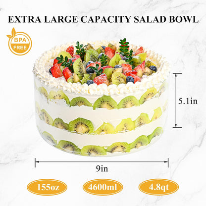 Glass Trifle Bowl with Airtight Lid, 197oz Large Salad Bowl, Glass Serving Bowl for Popcorn, Cake, Salad, Fruit, Baking, Dessert and Party Diy, BPA Free, Oven, Dishwasher Safe
