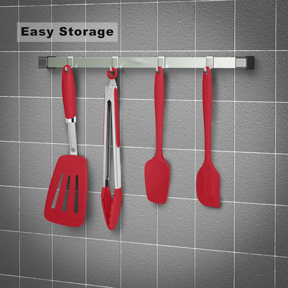 Silicone Spatulas Set Turners Tongs Cooking Utensils Set High Heat Resistant Kitchen Scraper Spatulas for Cooking Mixing Baking BPA Free Dishwasher Safe, Black