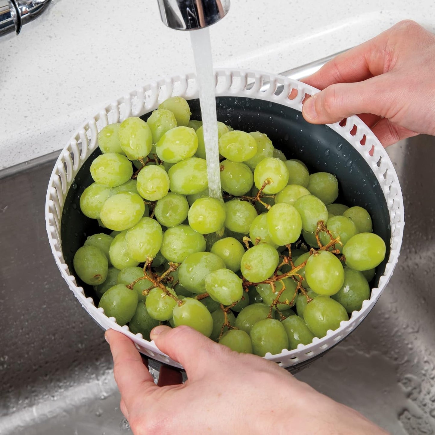 Prepworks by Progressive 3 Quart Space Saving Folding Collapsible Drainer, & Colander for Salad Preparation and Food Washing (Grey)