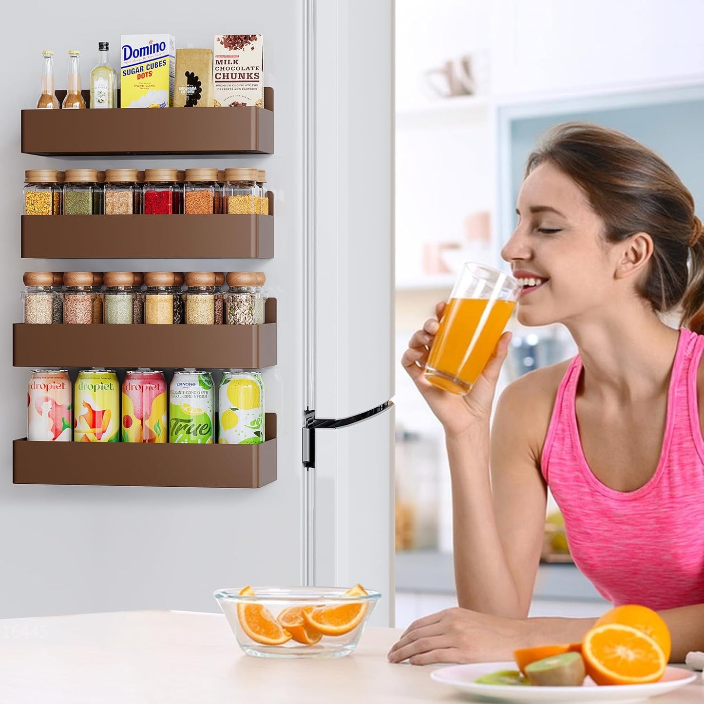 Mystozer Magnetic Spice Rack for Refrigerator, Kitchen Organizer and Storage Shelf, Black (4 Pack)…