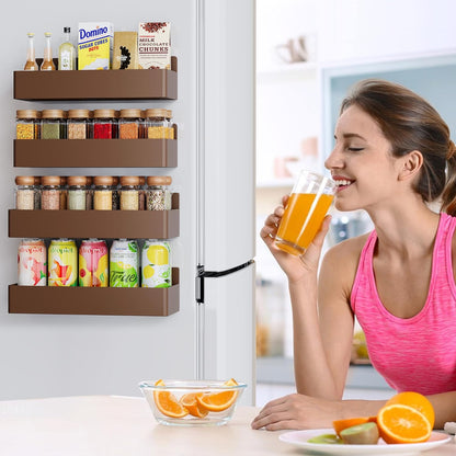 Mystozer Magnetic Spice Rack for Refrigerator, Kitchen Organizer and Storage Shelf, Black (4 Pack)…