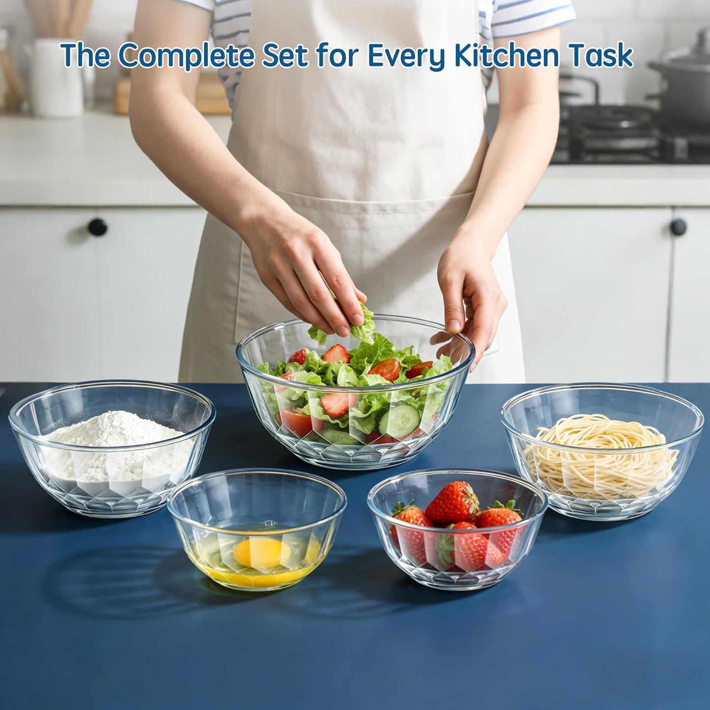 ENVTEK Thick Glass Mixing Bowls with Airtight Lids Set, 5-Piece Nesting Bowls for Baking & Meal Prep, BPA Free, Dishwasher Safe, 0.5/0.8/1.6/2.7/4.4 Quart - Gray