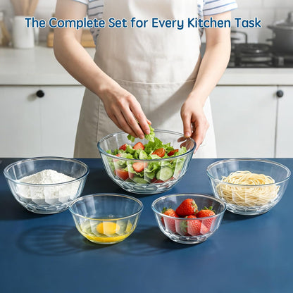 ENVTEK Thick Glass Mixing Bowls with Airtight Lids Set, 5-Piece Nesting Bowls for Baking & Meal Prep, BPA Free, Dishwasher Safe, 0.5/0.8/1.6/2.7/4.4 Quart - Gray