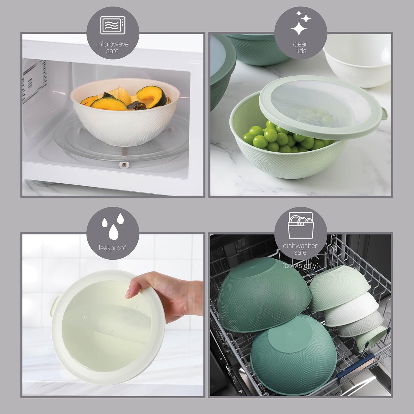 COOK WITH COLOR Mixing Bowls with Lids - 12 Piece Plastic Nesting Bowls Set includes 6 Prep Bowls and 6 Lids, Microwave Safe Mixing Bowl Set, Sage Embossed - Colors A