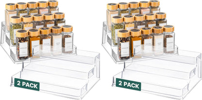 Oizeir Clear Spice Rack (2-Pack) – 3-Tier Acrylic Organizer for Cabinet – Deep Spice Shelf – 10.4 x 9.6 x 4 Inches – Holds Seasoning and Condiments