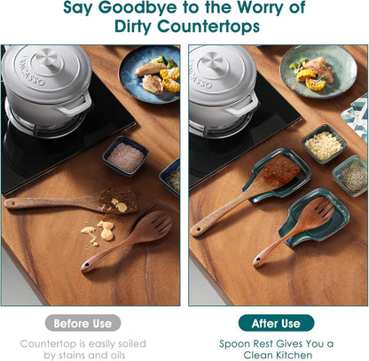 vancasso Stern Spoon Rest for Kitchen, Square Ceramic Spoon Holder for Stove Top, Heat Resistant Utensil Rest for Countertop, Dishwasher Safe, Kiln Blue, 2 Pack