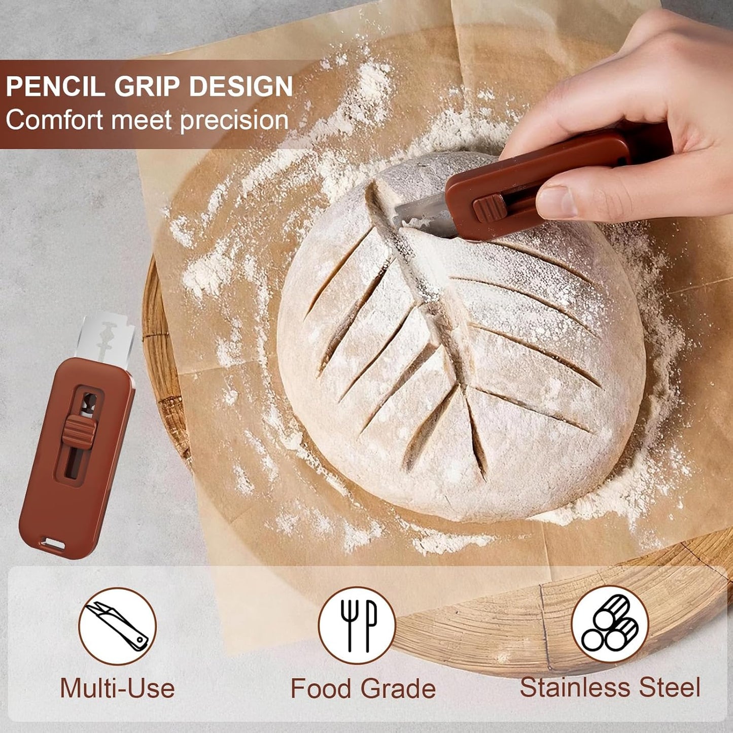 Bread Lame Dough Scoring Tool, Upgraded Lame Bread Tool, Extractable Sourdough Scoring Tool, Bread Scoring Tool with Magnetic, for Sourdough Bread baking Making（Includes 5 Bread Razor Blades）